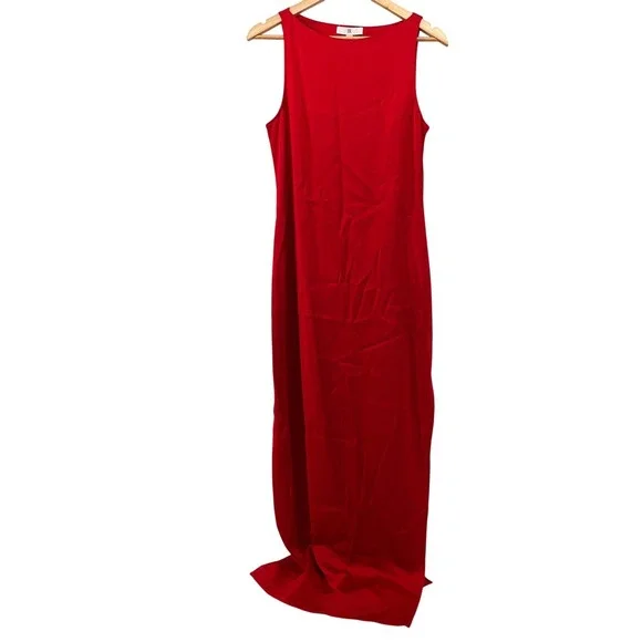 NEW BANANA REPUBLIC Stretch-Satin Column Maxi Dress in Red Party Cocktail  Size 8